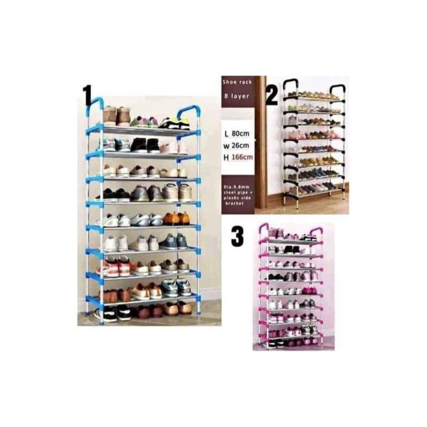8 Tier Metallic Shoe Rack Black