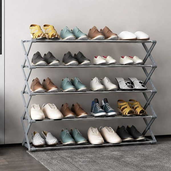 5-Tier Metallic Collapsible Shoe Rack 25 pairs